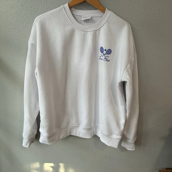 Wilo The Label Tennis Club White Crew Neck Sweater Size Med Preppy - Picture 1 of 8